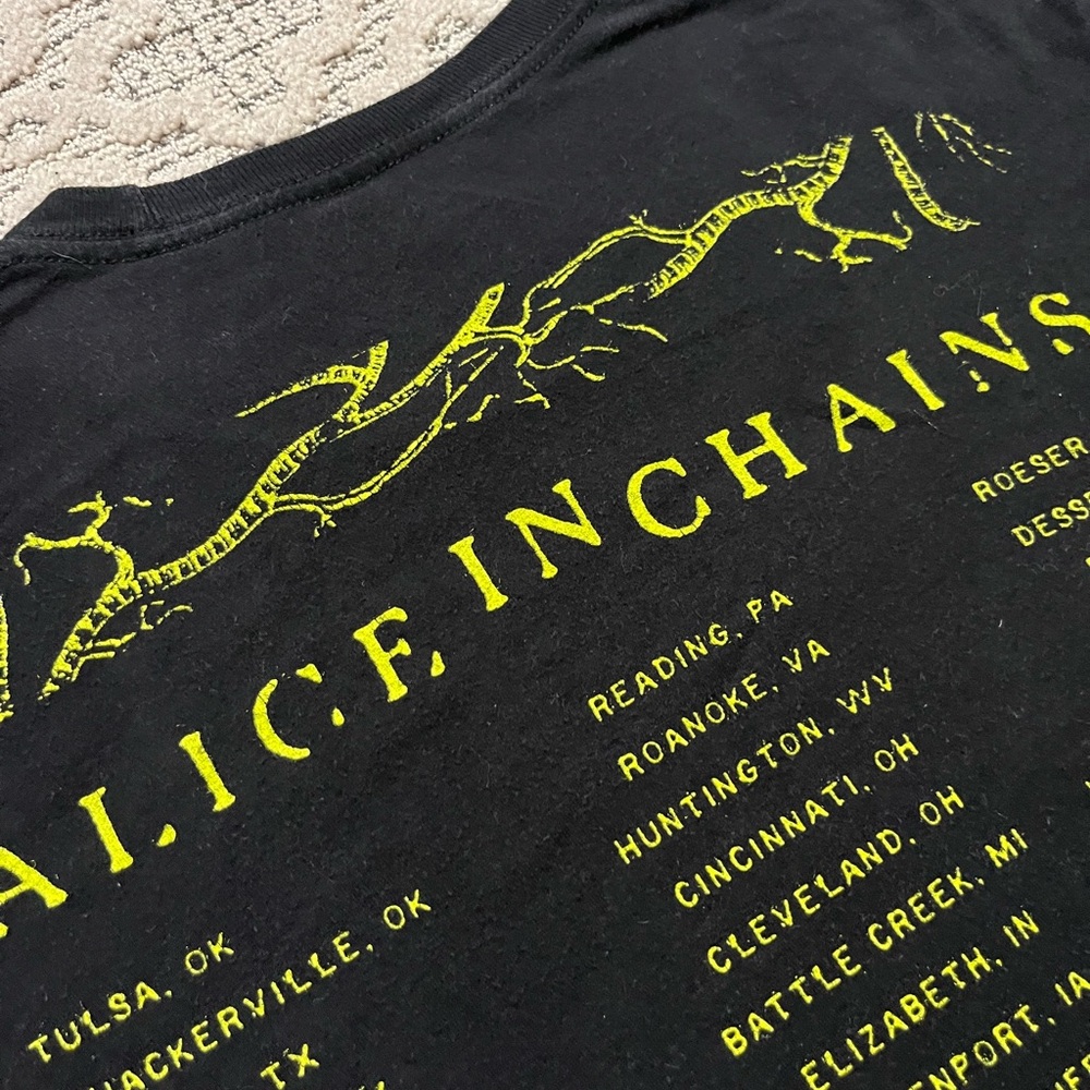 🎸 '14 Alice In Chains Band Green Tree Root Veinage Neon Logo 2 Side Tour T Shirt - Picture 14 of 16